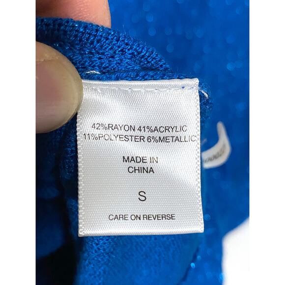 New York Company Blue Metallic Sparkle Scoop Neck Sweater S Rayon Acrylic Blend - Picture 5 of 6